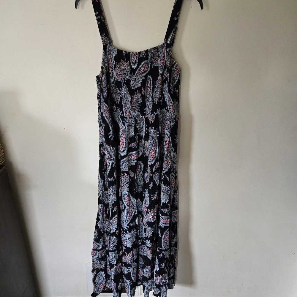 Paisley Smocked Maxi Dress Boho Ruffle Hem Black Plus Size 18/20